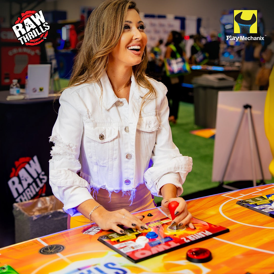 NBA Superstars arcade machine with 4-player basketball gameplay, 75-inch HD display, and official NBA teams and players.