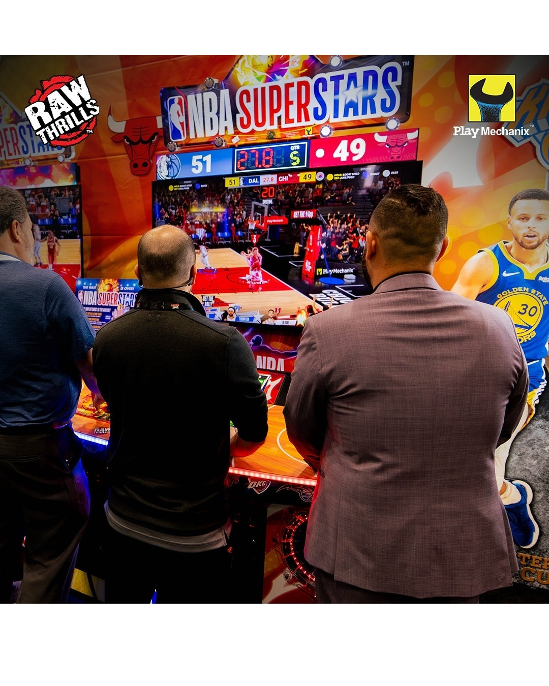 NBA Superstars arcade machine with 4-player basketball gameplay, 75-inch HD display, and official NBA teams and players.