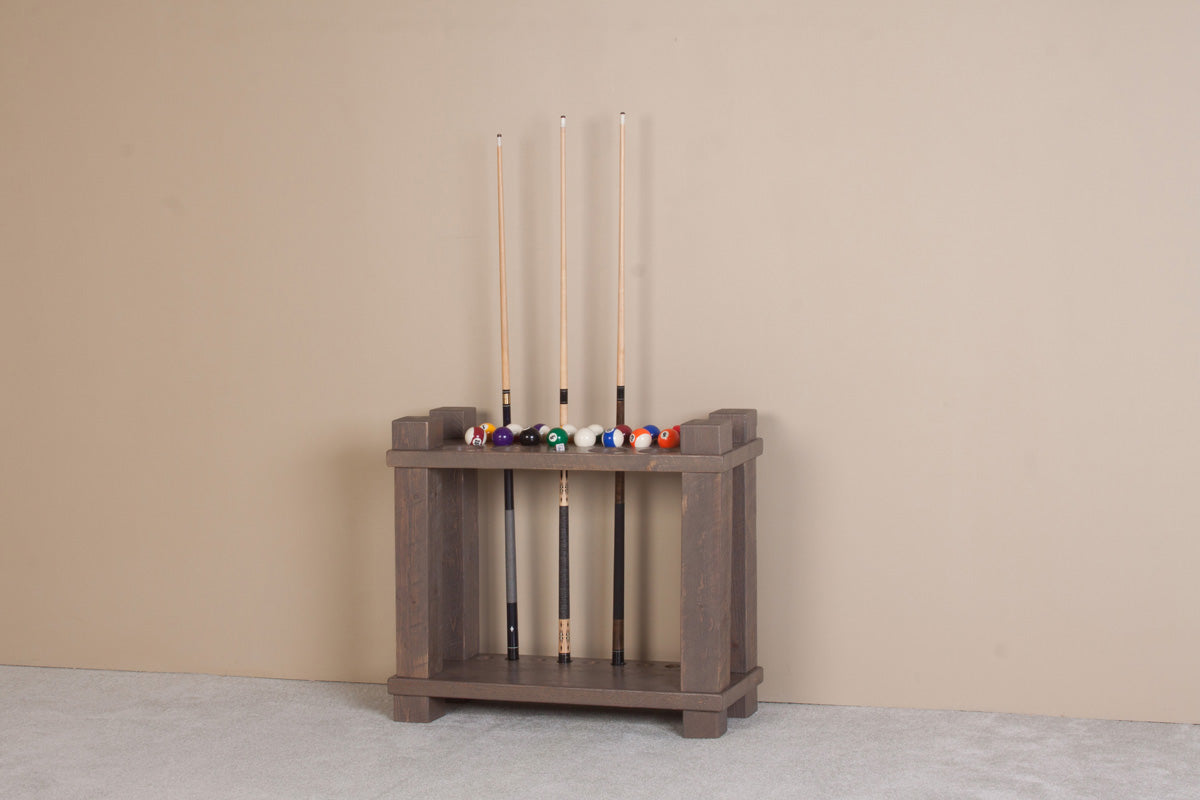 Barnwood Floor Cue Rack in grey finish