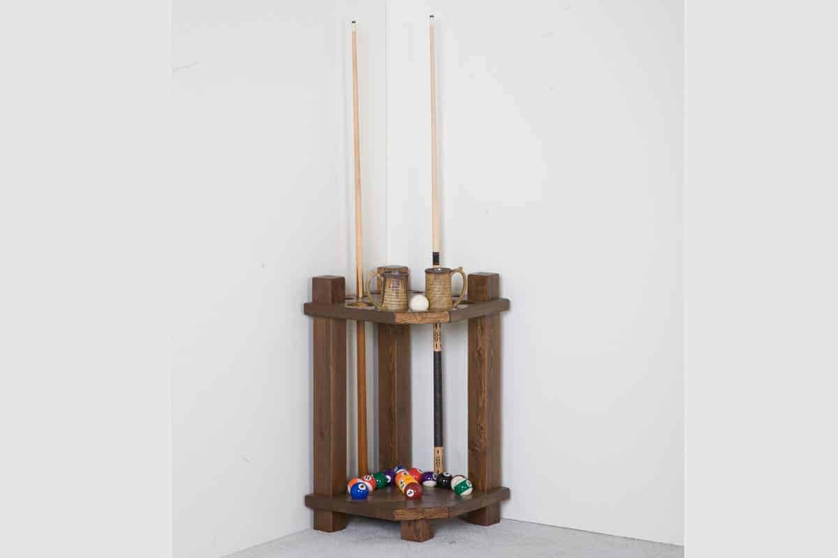 Barnwood Corner Cue Rack in grey finish