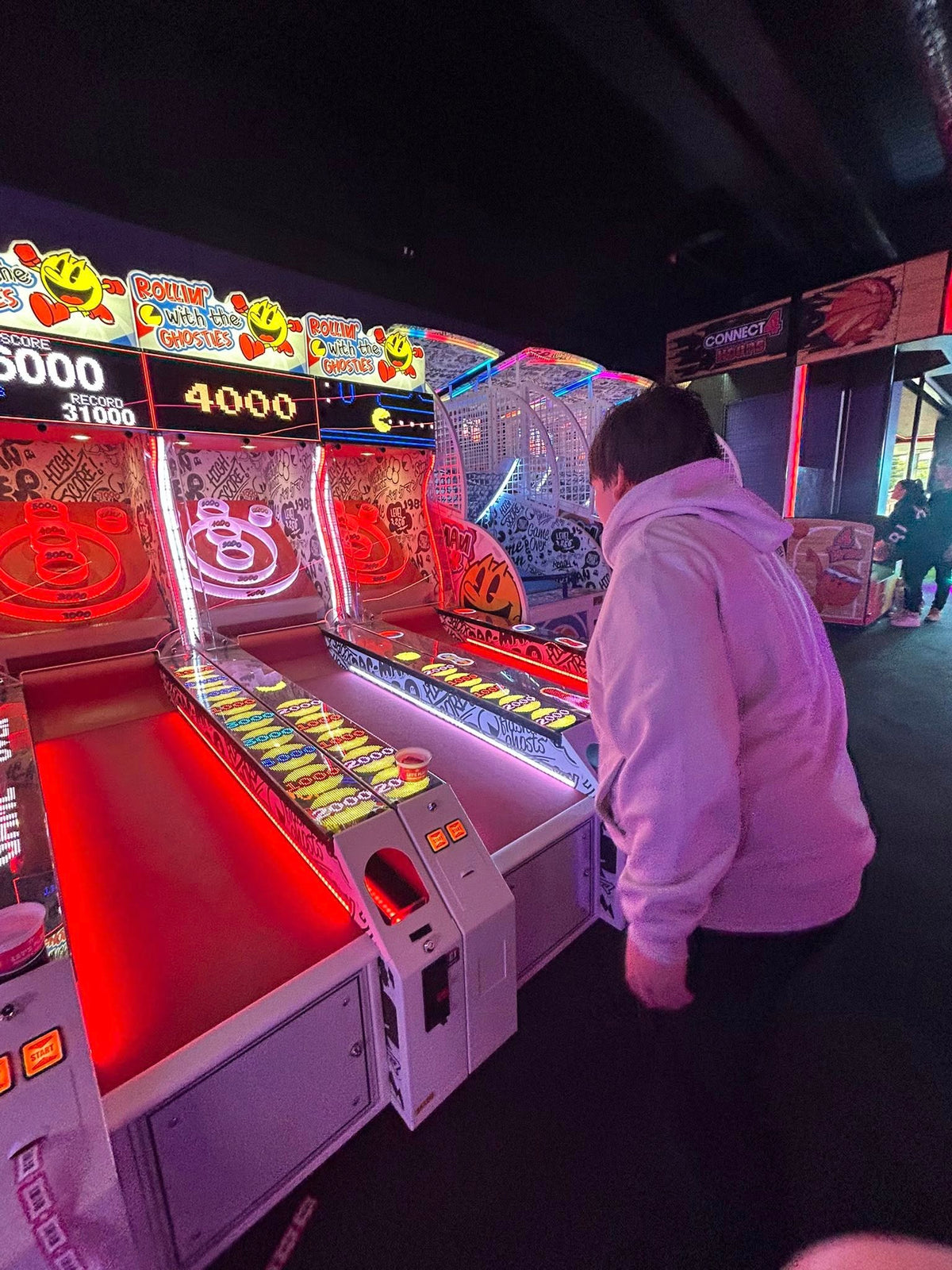 Namco Pac-Man Roller Alley arcade roller game with LED display, sound effects, and ticket redemption gameplay.