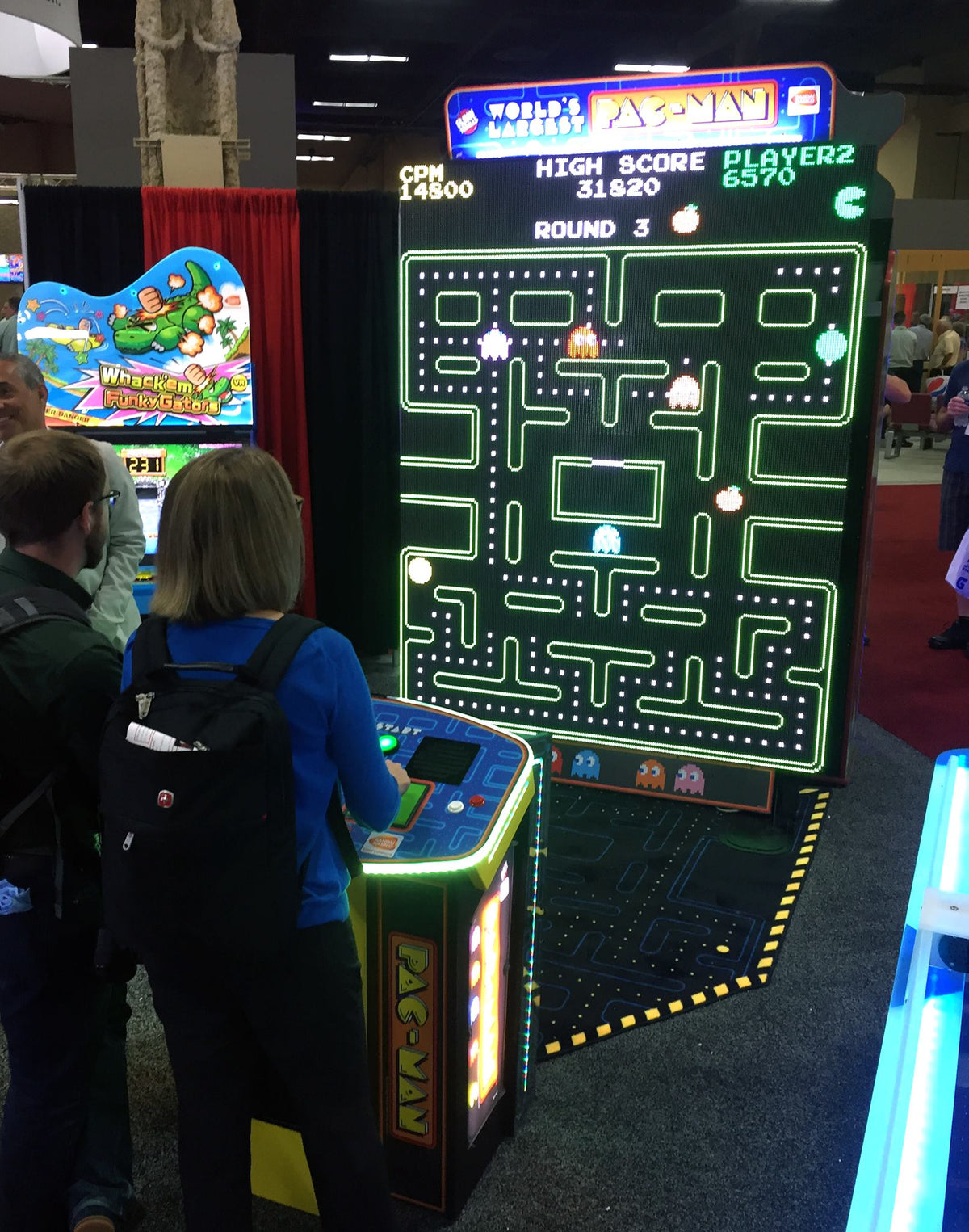 World’s Largest Pac-Man arcade game with massive 108-inch LED display, 1–2 player co-op, and included Galaga mode.