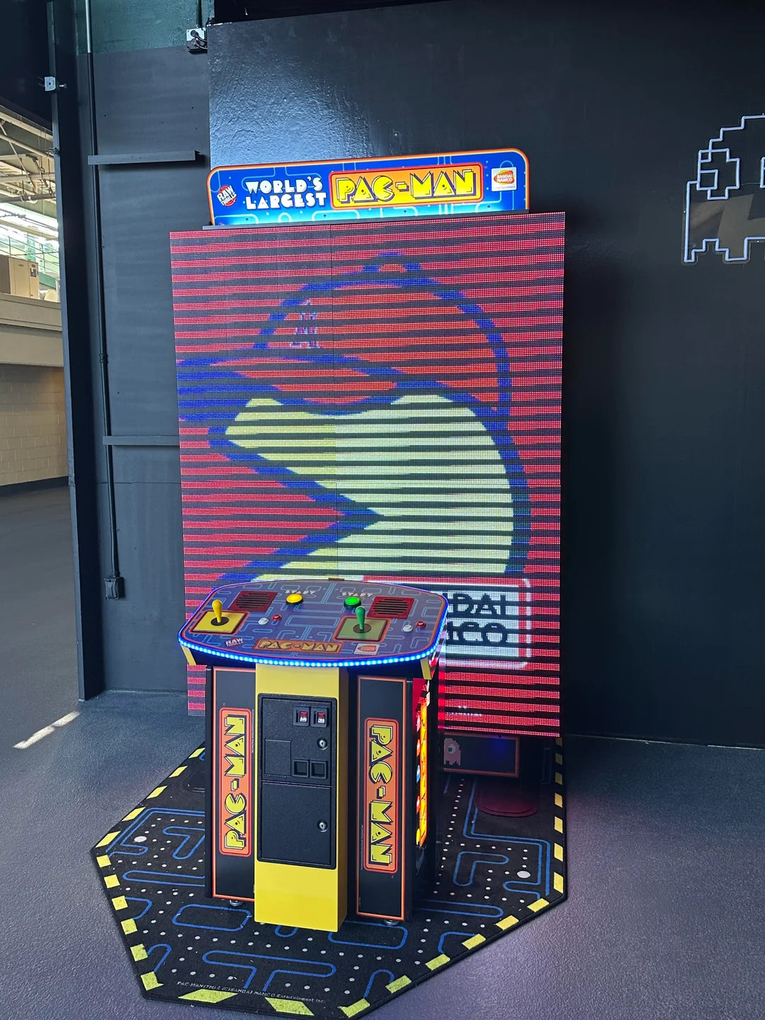 World’s Largest Pac-Man arcade game with massive 108-inch LED display, 1–2 player co-op, and included Galaga mode.