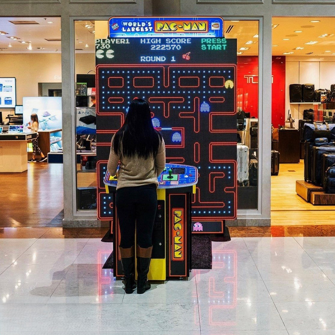 Namco World’s Largest Pac-Man Arcade Game - 108" LED Billboard Display | 1-2 Player Co-Op | Includes Galaga | Custom Advertising | Raw Thrills & Bandai Namco.