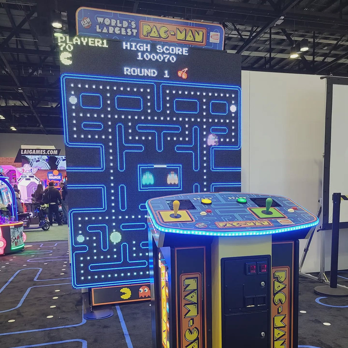 World’s Largest Pac-Man arcade game with massive 108-inch LED display, 1–2 player co-op, and included Galaga mode.