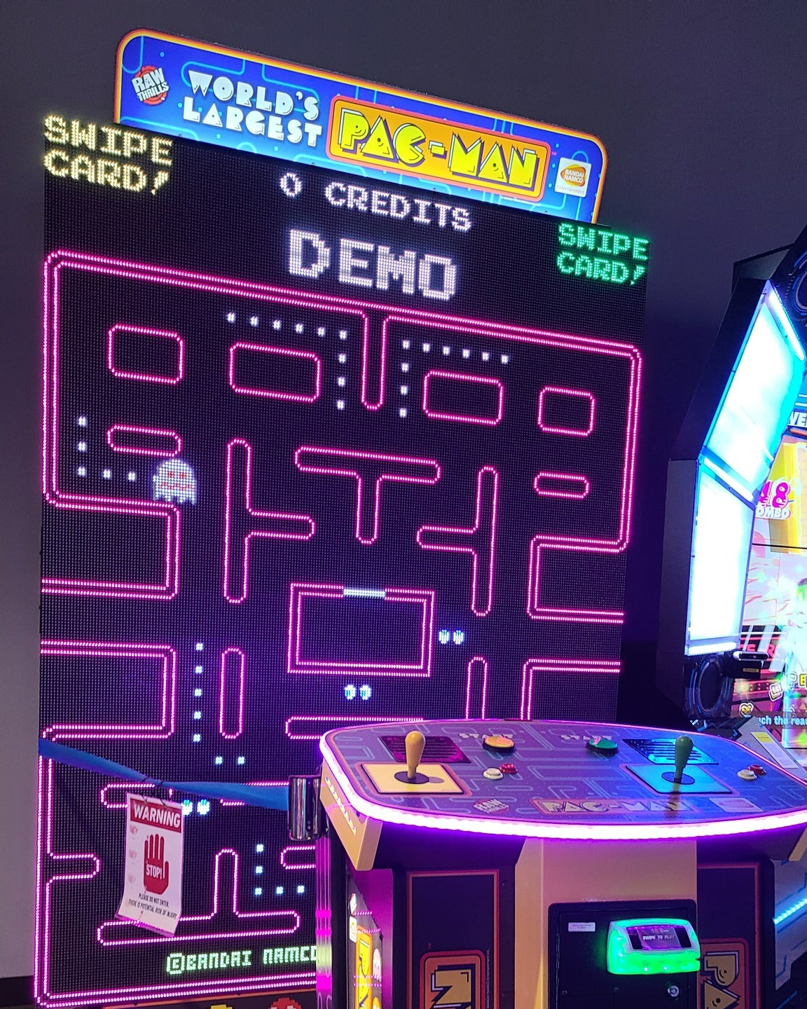 World’s Largest Pac-Man arcade game with massive 108-inch LED display, 1–2 player co-op, and included Galaga mode.