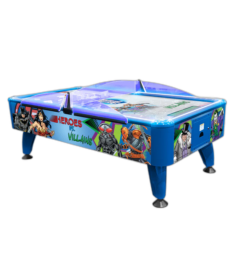 Namco DC Superheroes Air Hockey Table Game – LED Lighted Playfield | Official DC Comics Artwork | Heroes vs Villains | Electronic Scoring | Arcade-Quality.
