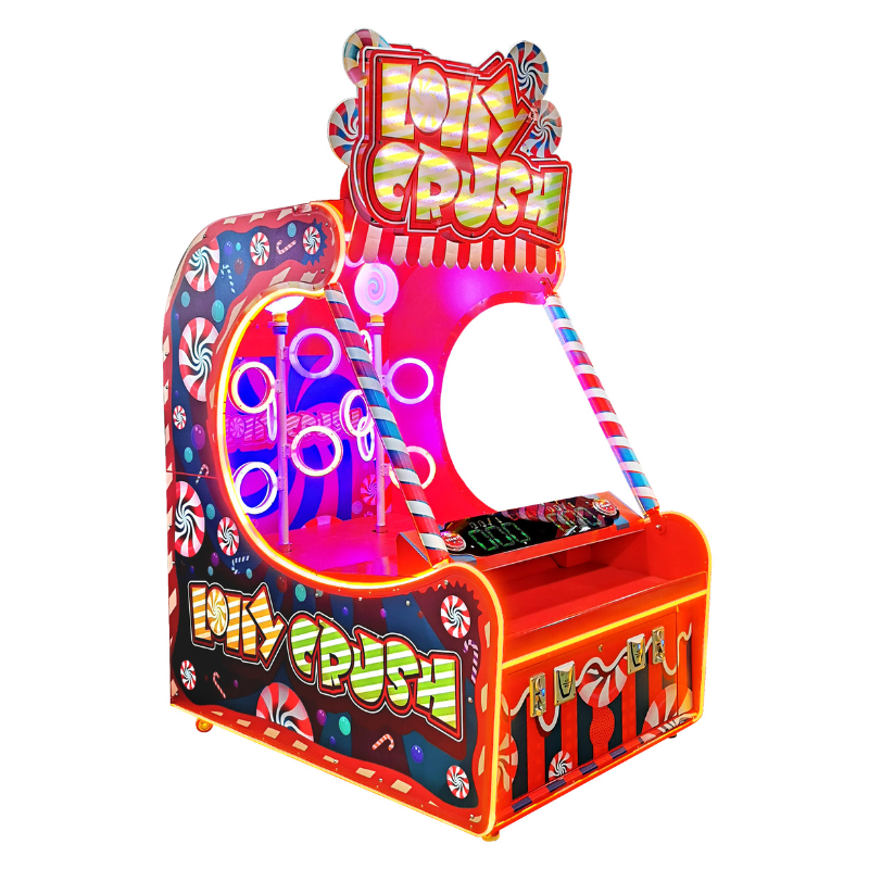 Namco Lolly Crush Arcade Game Machine – 1-2 Player Skill Redemption | Spinning Candy Ring Towers | Versus Aim & Throw | Bonus Round.