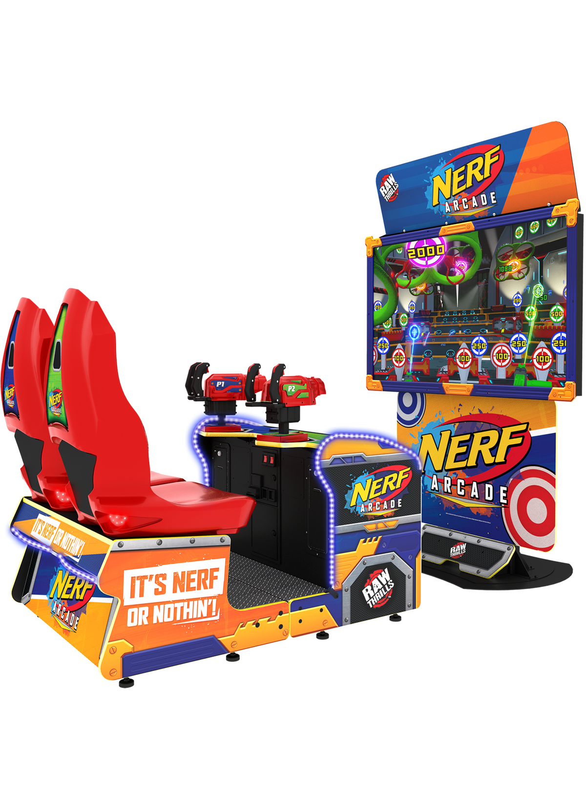 Nerf Arcade Machine – 2 Player Ticket Redemption Shooter | Raw Thrills &amp; Hasbro | 65&quot; HD Display | Foam Blaster Arcade Game for All Ages.