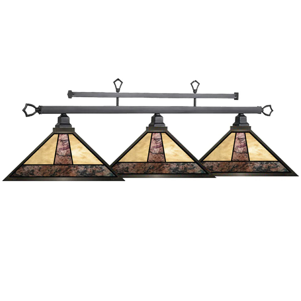 Odessa 56" Three-Light Stained Glass Billiard Fixture – Matte Black Pool Table Lighting for Game Rooms & Home Bars