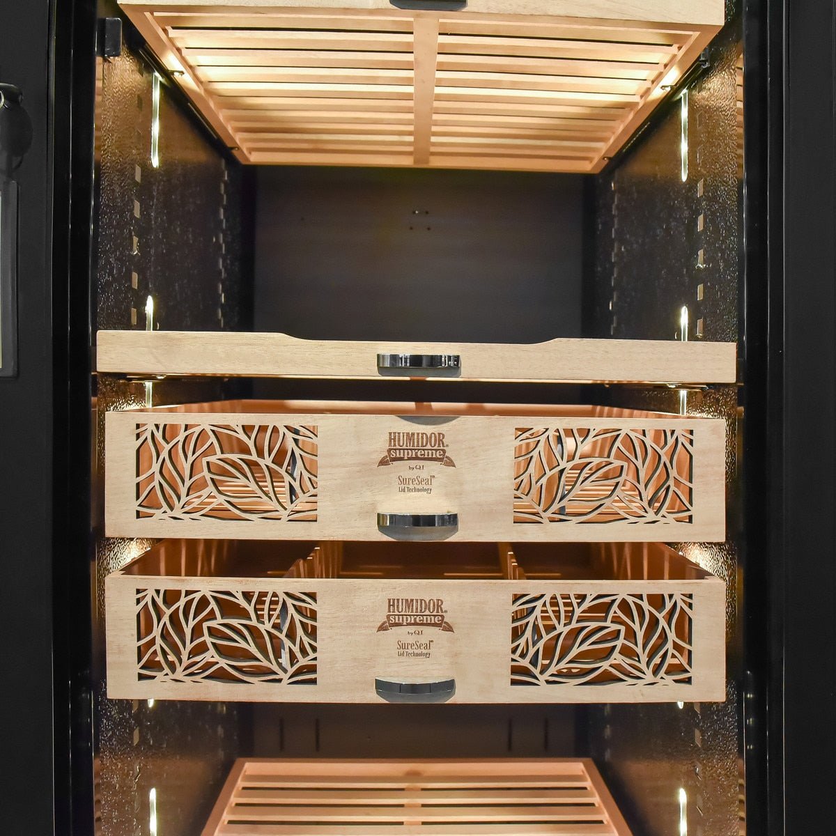Electronic Cigar Humidor Cabinet 2000 - 2500 Capacity Digital Temperature Humidity Control Humidor Supreme 9000 Series by Quality Importers - Humidors