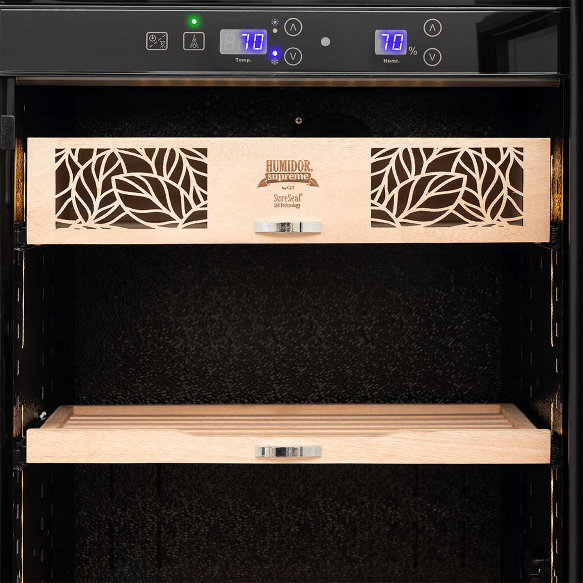 Electronic Cigar Humidor Cabinet 2000 - 2500 Capacity Digital Temperature Humidity Control Humidor Supreme 9000 Series by Quality Importers - Humidors