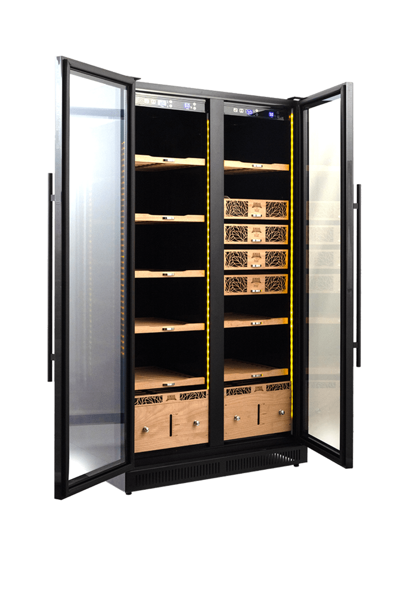 Large Commercial Cigar Humidor Black Cabinet Double Door | 3700–6800 Count | Digital Humidity Control by Quality Importers - Humidors