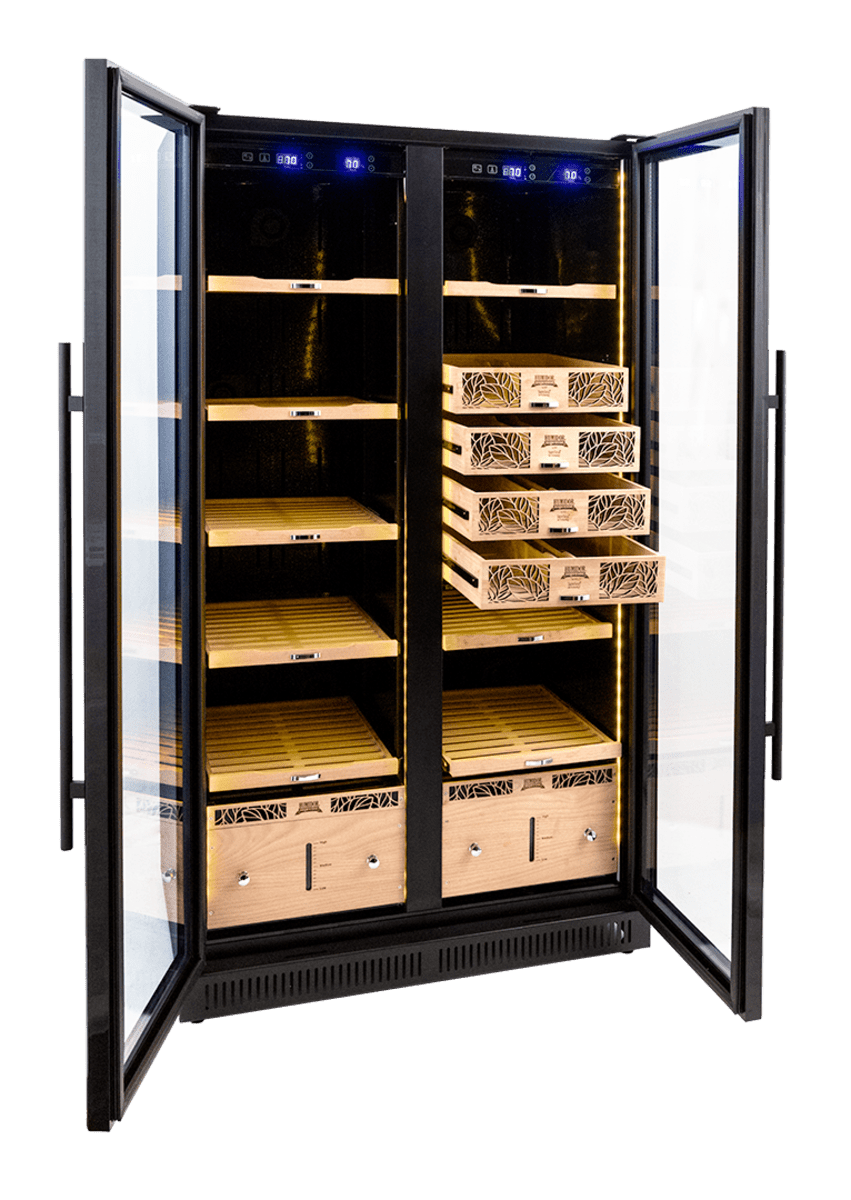 Large Commercial Cigar Humidor Black Cabinet Double Door | 3700–6800 Count | Digital Humidity Control by Quality Importers - Humidors