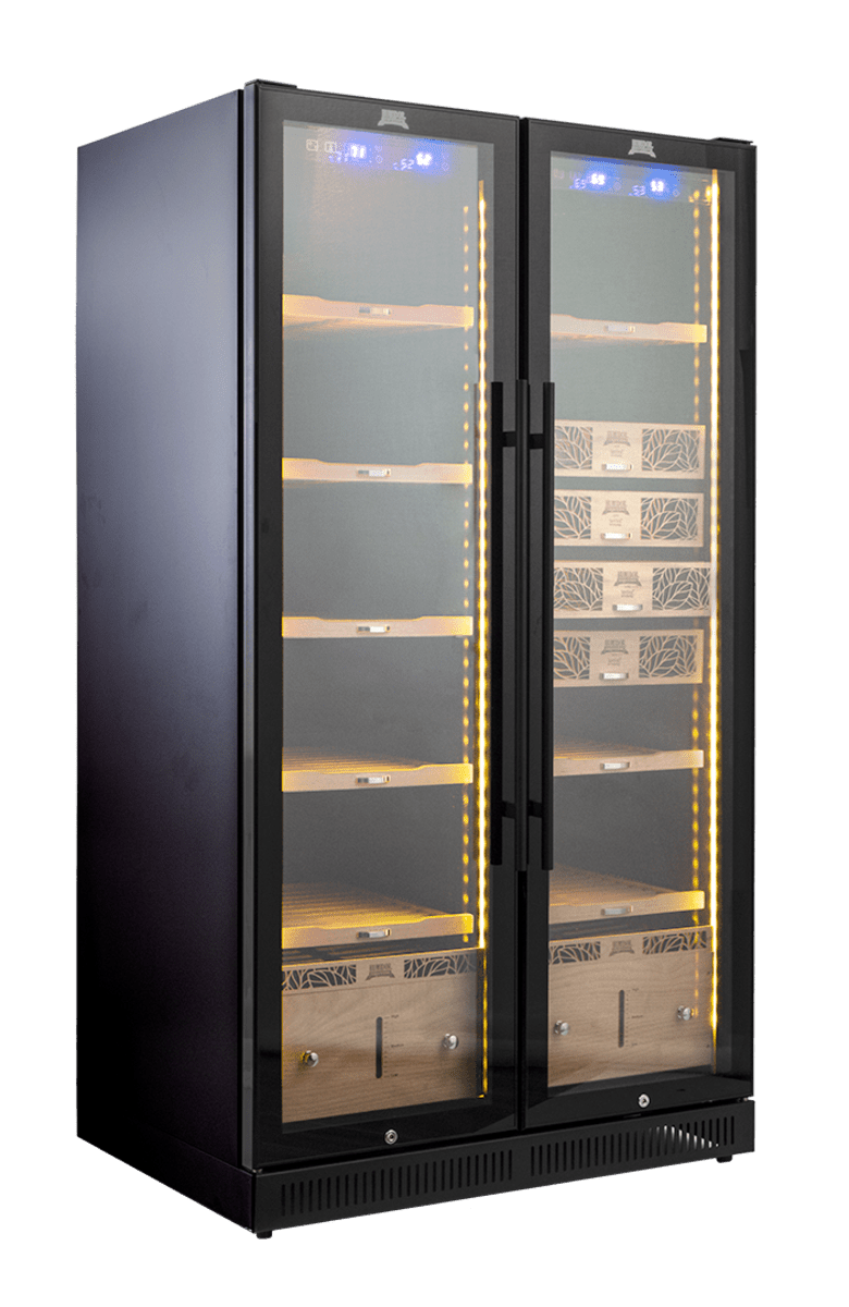 Large Commercial Cigar Humidor Black Cabinet Double Door | 3700–6800 Count | Digital Humidity Control by Quality Importers - Humidors