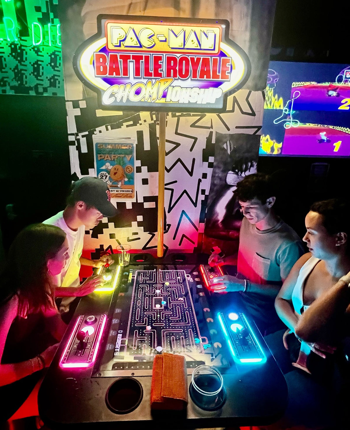 Pac-Man Battle Royale Championship arcade game with 4-player competitive gameplay, power-ups, and coin-op or free play options
