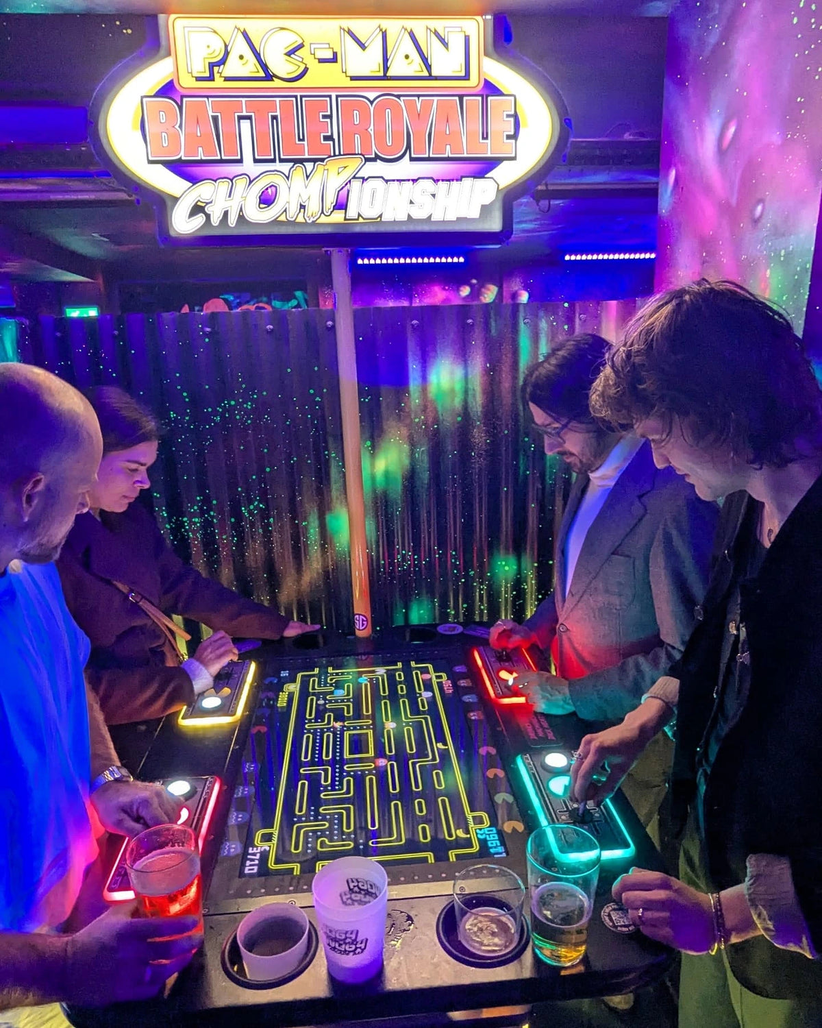 Pac-Man Battle Royale Championship arcade game with 4-player competitive gameplay, power-ups, and coin-op or free play options