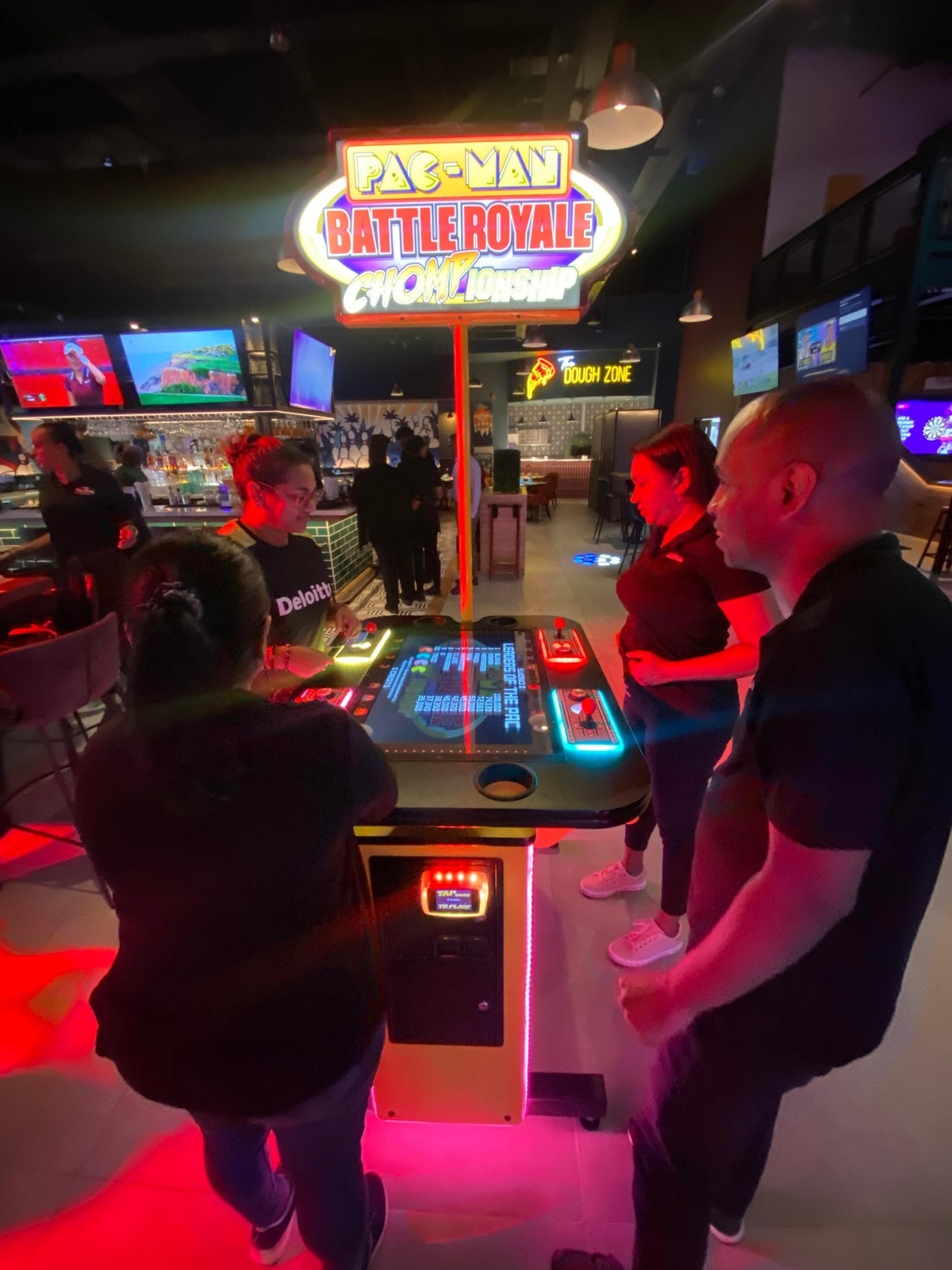 Pac-Man Battle Royale Championship arcade game with 4-player competitive gameplay, power-ups, and coin-op or free play options