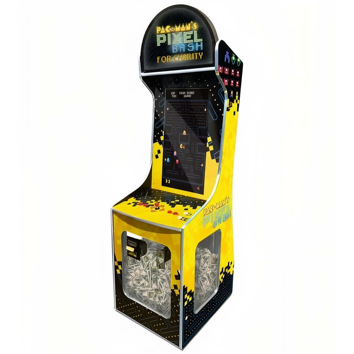 Namco Pac-Man Pixel Bash Charity Coin-Op Upright Arcade Game – 31 Classic Games | Secure Donation Cabinet | Custom Charity Marquee | Official Bandai Namco.
