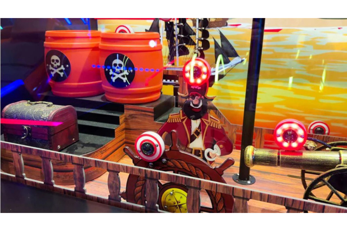 Pirate Captain 2-player skill-based redemption shooting gallery arcade machine with pirate-themed targets and dual cannons
