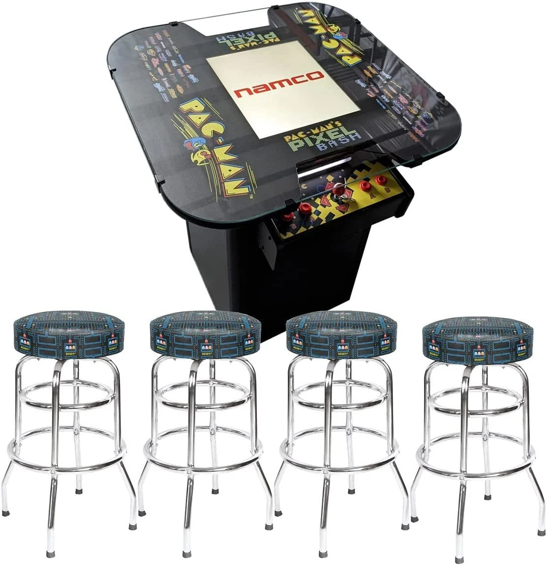 Namco Pac-Man Pixel Bash Bistro High Top Arcade Game – 32 Classic Games | Retro Cocktail Table | Free Play | Official Bandai Namco | Commercial Quality.