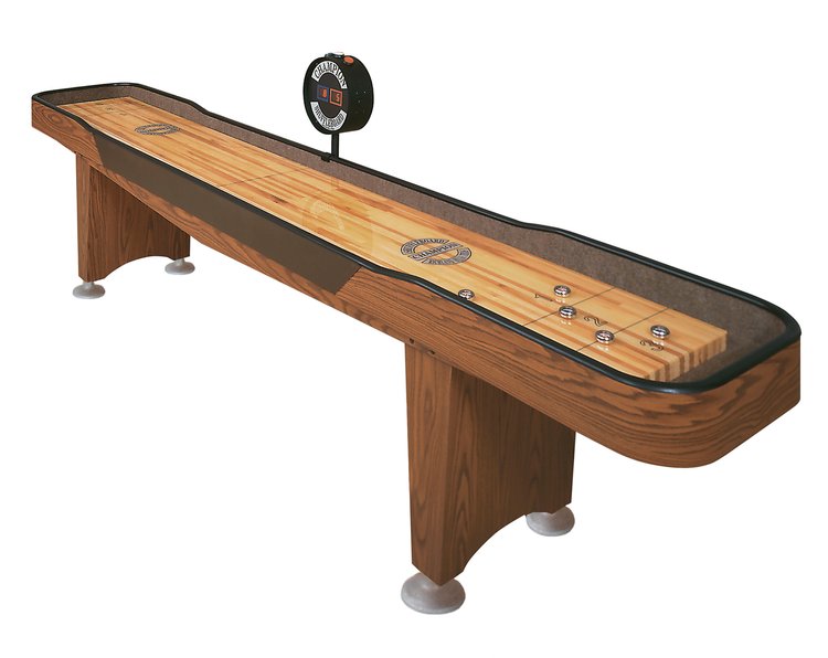 Qualifier shuffleboard table with compact design, professional playfield, and easy-to-assemble construction