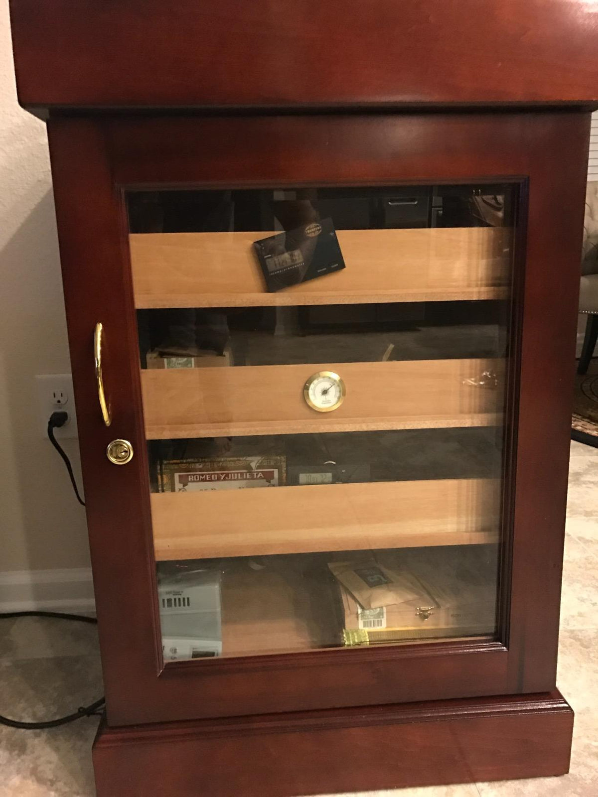 Quality Importers Cigar Tower Mini 1000 count cigar cabinet humidor with glass door and cedar wood interior