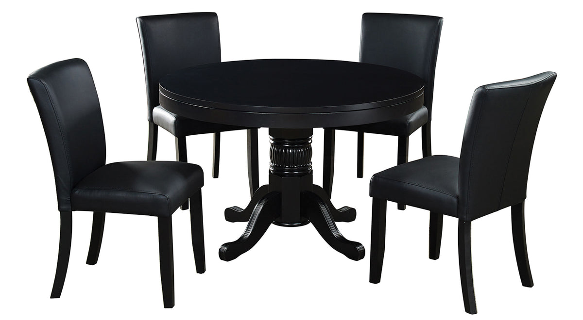 RAM Game Room 48 inch game table with black dining top & chairs used as dining table