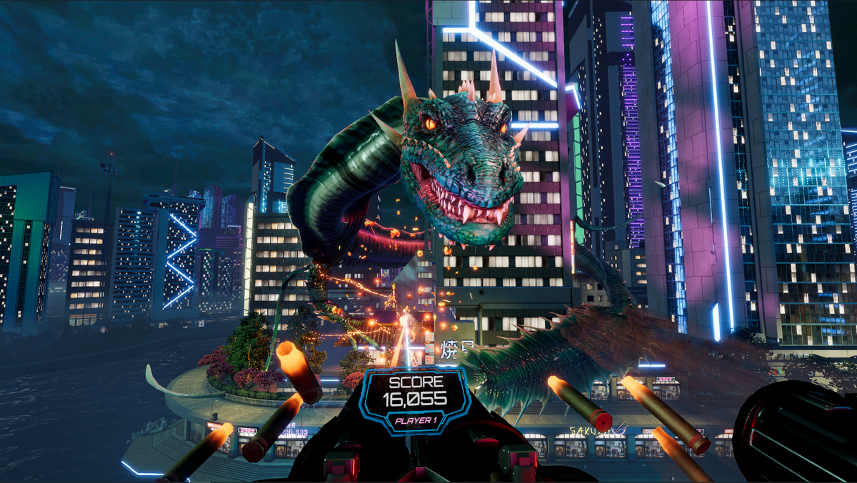 Godzilla Kaiju Wars VR Arcade Machine – 2 Player Cinematic Motion VR | Dual 65&quot; GigaScreens | Thrill-D NXT Platform | Force-Feedback Blasters | Raw Thrills.
