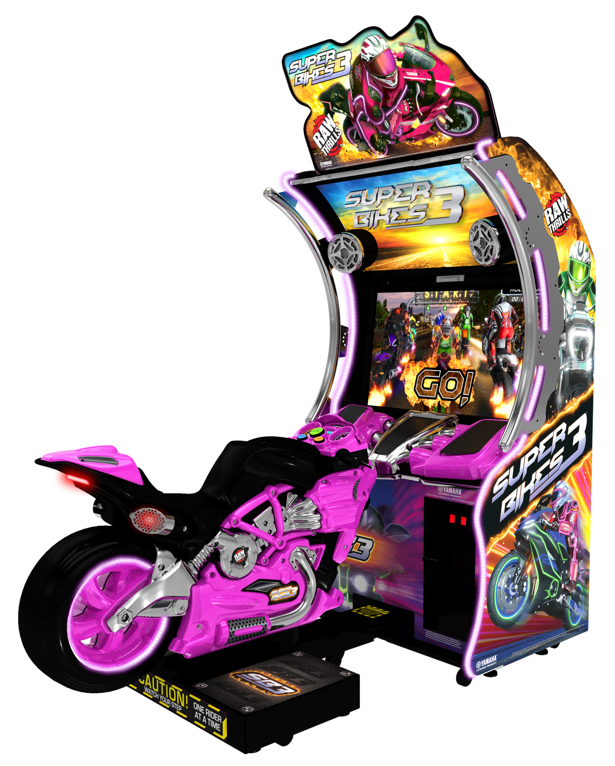 Super Bikes 3 Arcade Machine – Raw Thrills Motorcycle Racing Game | 1-8 Player Linked Cabinets | Official Yamaha Bikes | 43&quot; HD Display | Multiplayer &amp; Destructible Tracks.