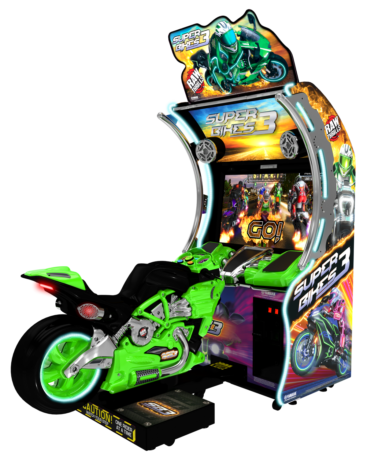 Super Bikes 3 Arcade Machine – Raw Thrills Motorcycle Racing Game | 1-8 Player Linked Cabinets | Official Yamaha Bikes | 43&quot; HD Display | Multiplayer &amp; Destructible Tracks.