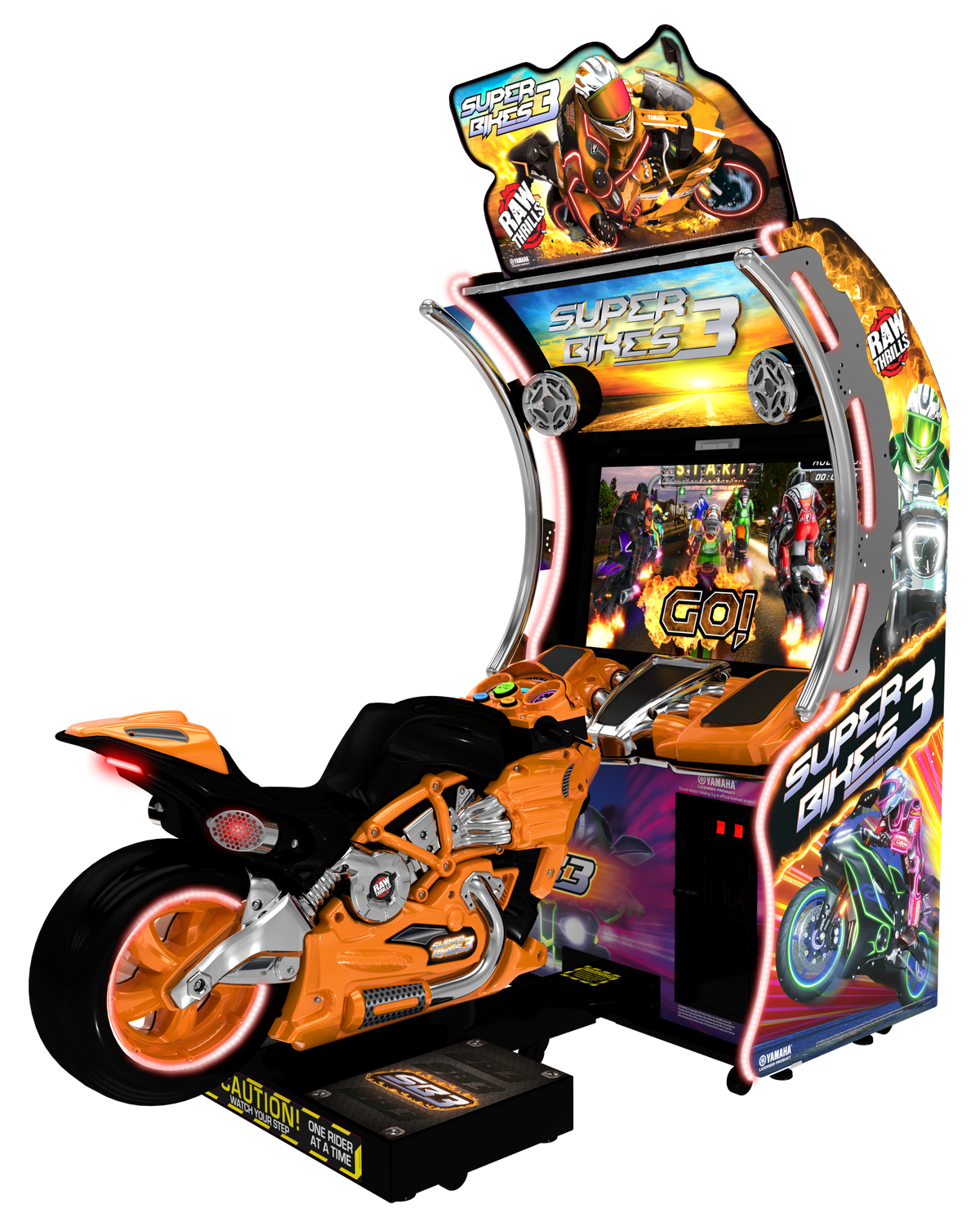 Super Bikes 3 Arcade Machine – Raw Thrills Motorcycle Racing Game | 1-8 Player Linked Cabinets | Official Yamaha Bikes | 43&quot; HD Display | Multiplayer &amp; Destructible Tracks.