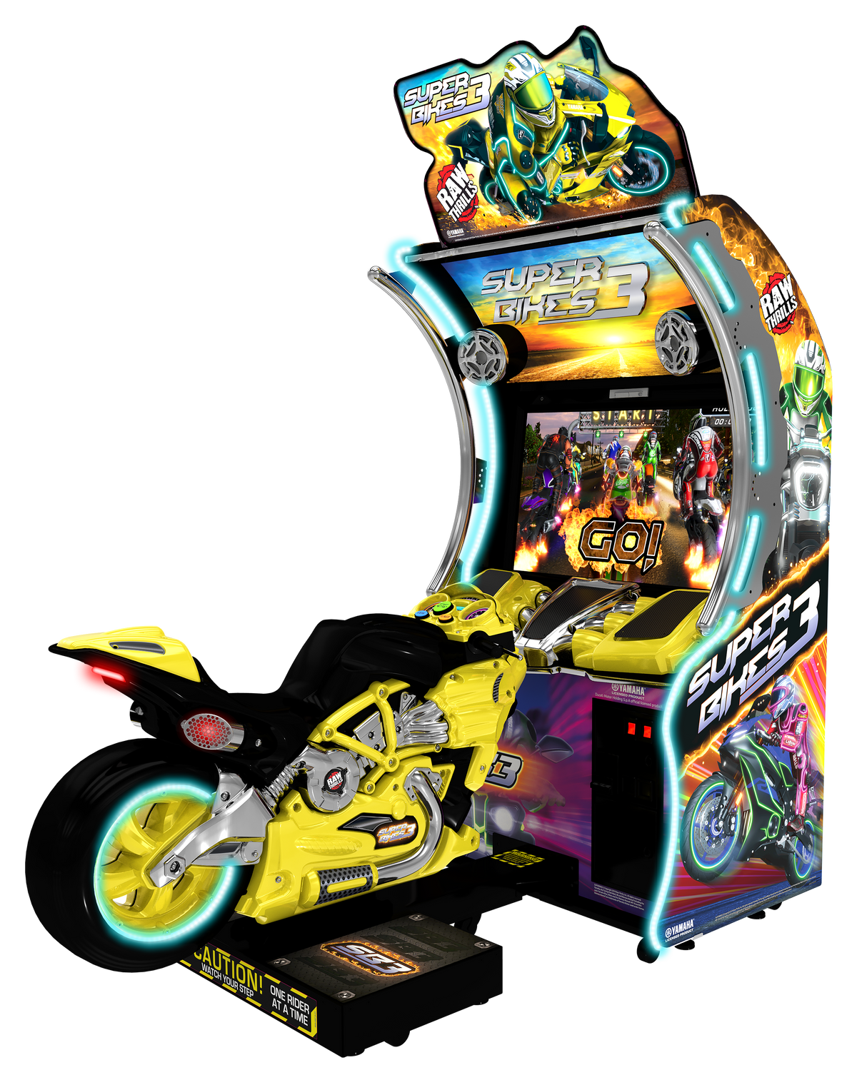 Super Bikes 3 Arcade Machine – Raw Thrills Motorcycle Racing Game | 1-8 Player Linked Cabinets | Official Yamaha Bikes | 43&quot; HD Display | Multiplayer &amp; Destructible Tracks.