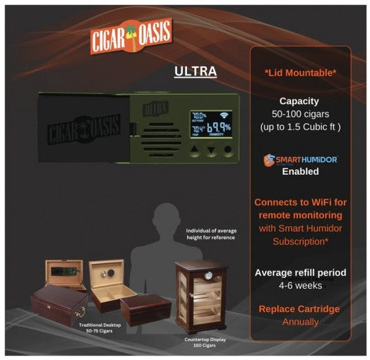Cigar Oasis Ultra 4.0 For Cigar Spaces – Slim Electric Humidifier for Desktop Humidors.