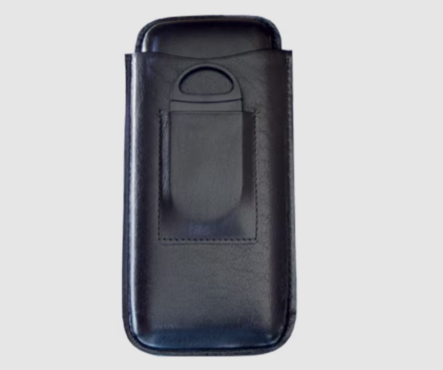 Leather 3-Cigar Travel Case with Cutter – Fits 54 Ring Gauge