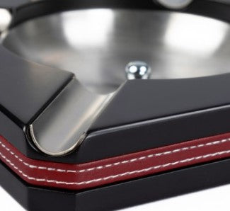 Black Wood Cigar Ashtray with Leather Trim &amp; Built-In Cutter (4 Cigar Capacity)