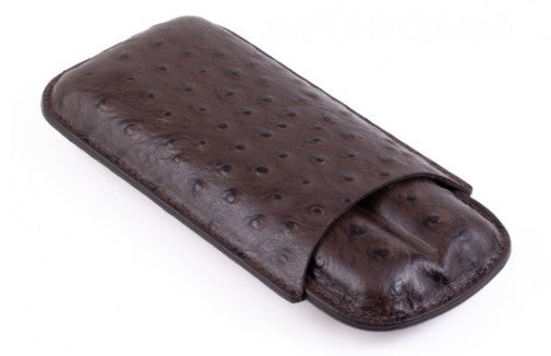Brown Ostrich Pattern Travel Cigar Case – 2 Cigars up to 62 Ring Gauge