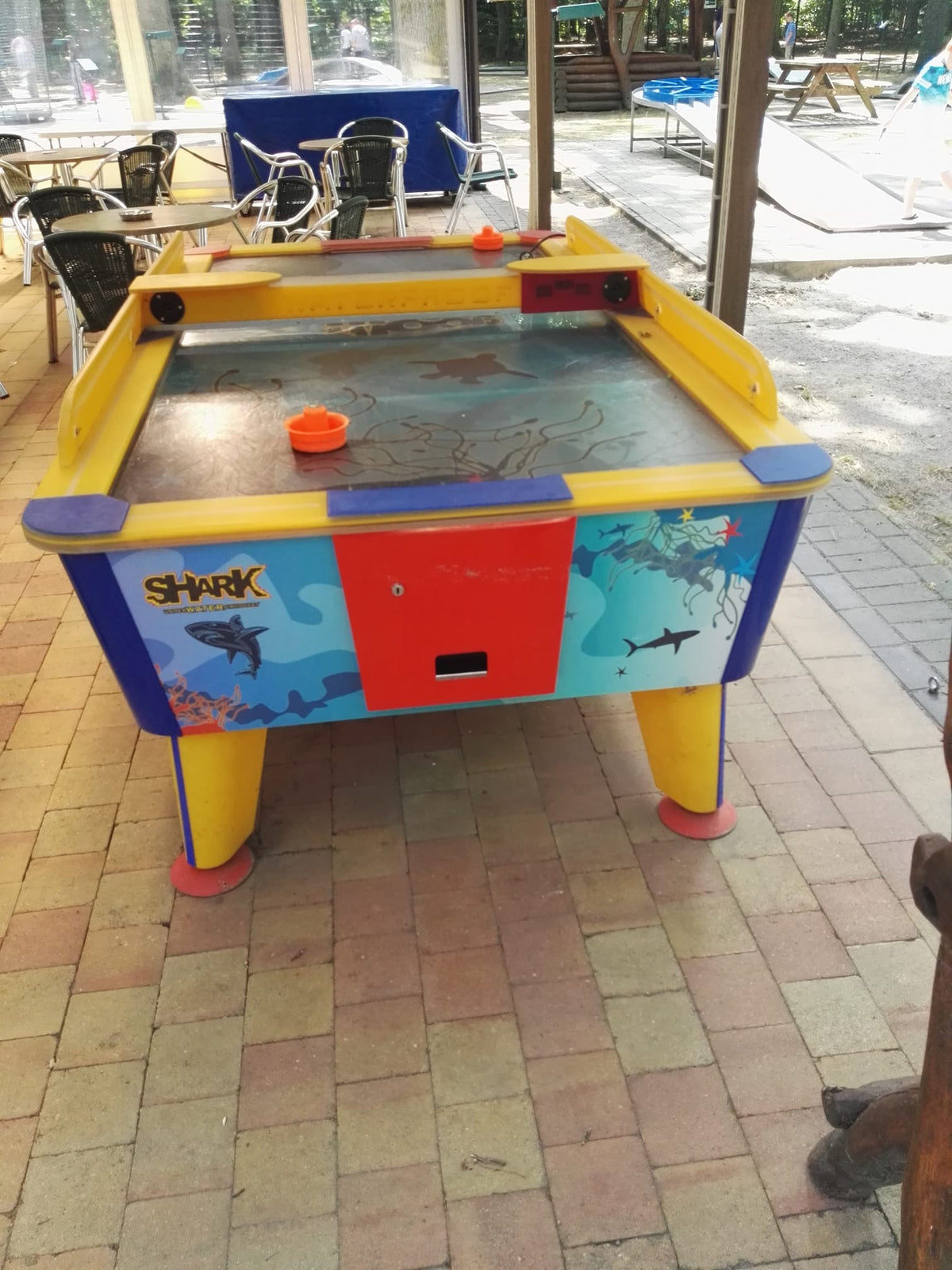 Shark Air Hockey 6ft table with illuminated waterproof playfield for fast arcade gameplay.