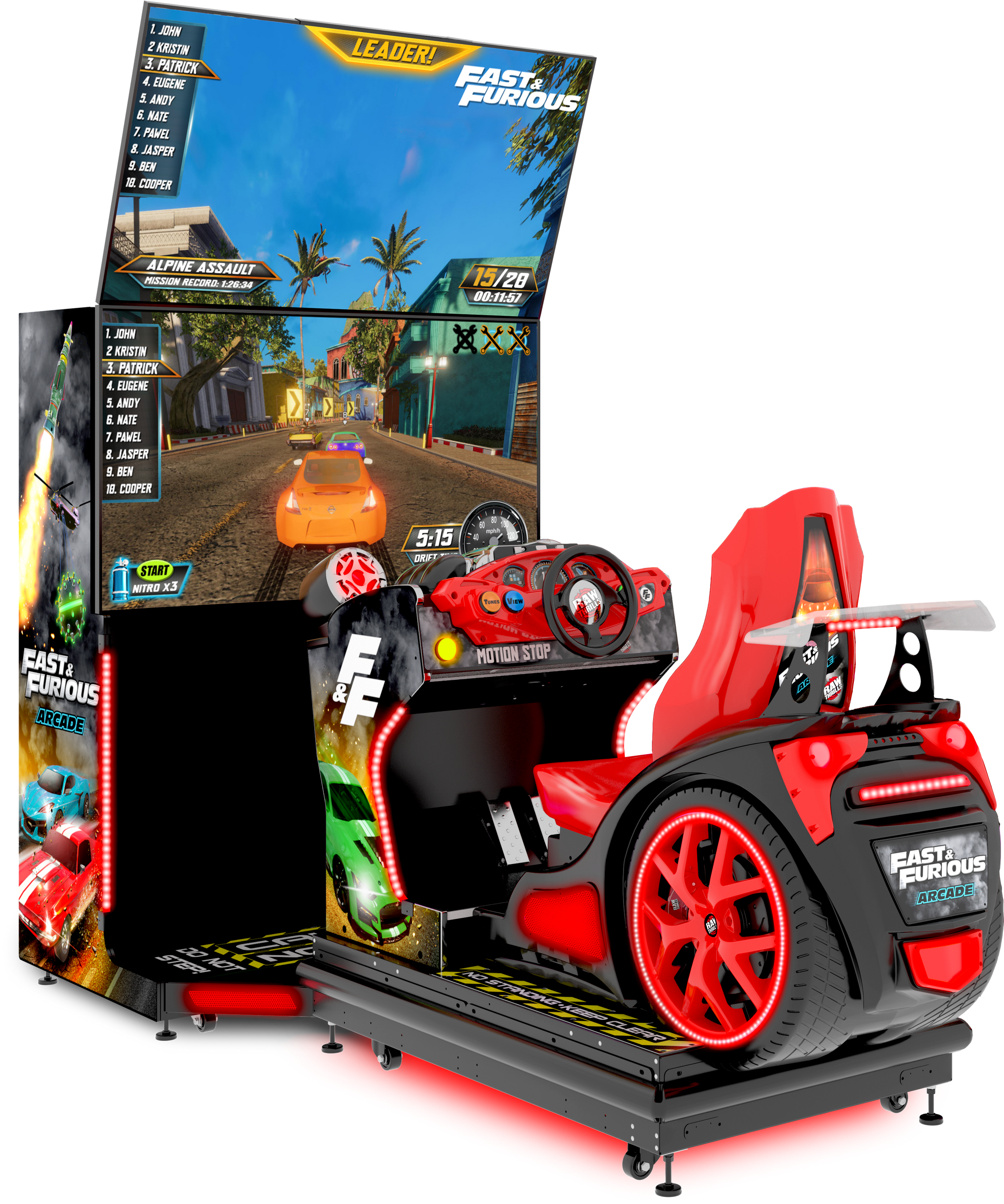 Fast & Furious Arcade – Thrill‑D Motion Racing Machine | Dual 65" UHD Screens | Motion Simulator Platform | 1-8 Player Linked Cabinets | Licensed Supercars.
