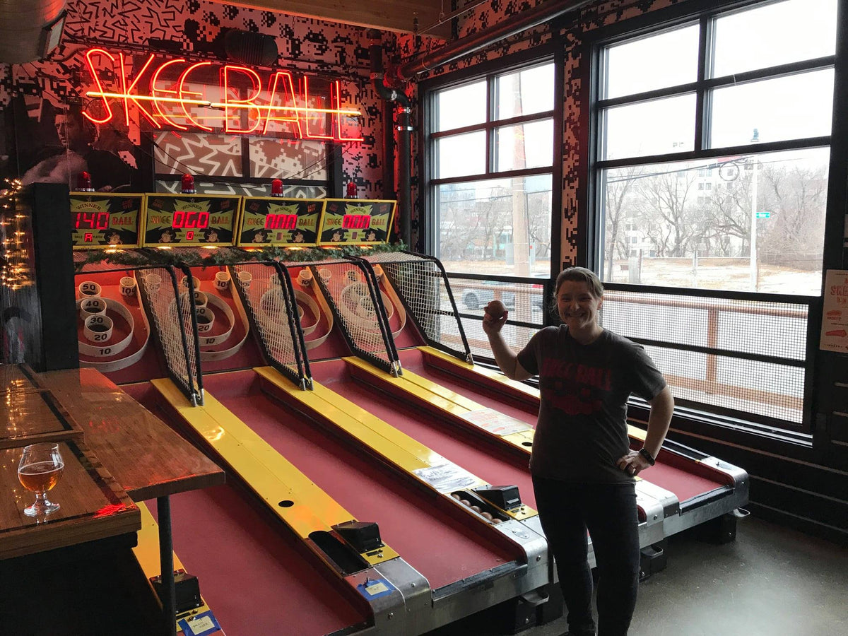 Skee-Ball Classic arcade game with wooden alley roller lane, retro scoring rings, and nostalgic carnival-style design