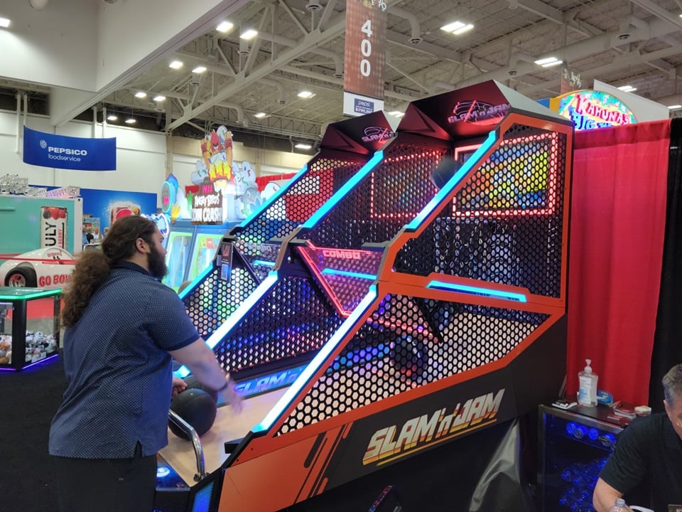 Slam ’n’ Jam Ultra arcade basketball game with HD LED backboard and competitive multiplayer hoop shooting.