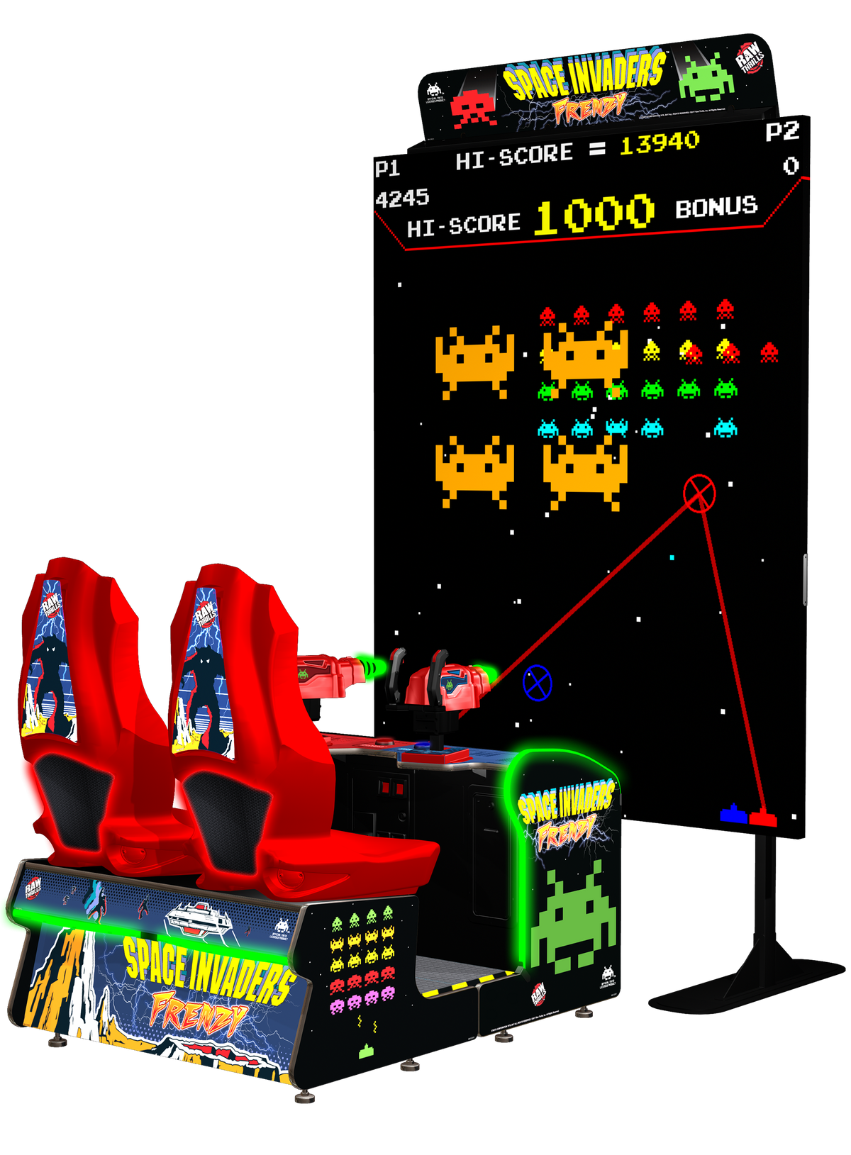 Space Invaders Frenzy Arcade Machine – Giant 109&quot; LED Screen Shooter | 2 Player Ticket Redemption Game | Raw Thrills &amp; Taito | Classic Retro Arcade Action.