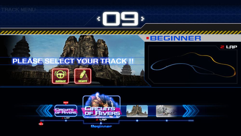 Storm Racer Motion DLX Cabinet stage select screen
