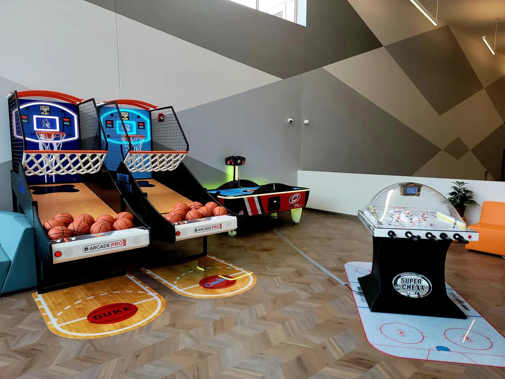 NBA Game Time Pro Basketball Arcade Machine – Choose Your NBA Team | 5 Game Modes | Real Wood Floor | 1-4 Player Home Arcade | Official NBA Licensed.