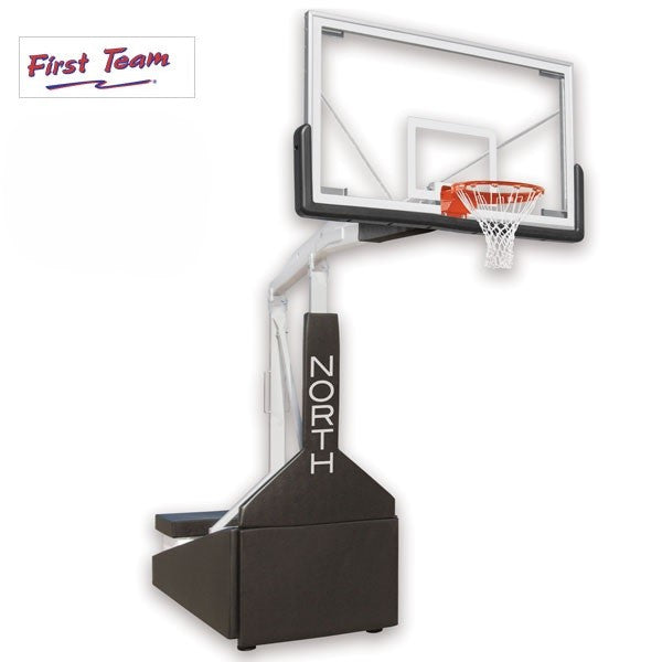 Tempest Triumph portable basketball goal with 72-inch tempered glass backboard and 66-inch extension