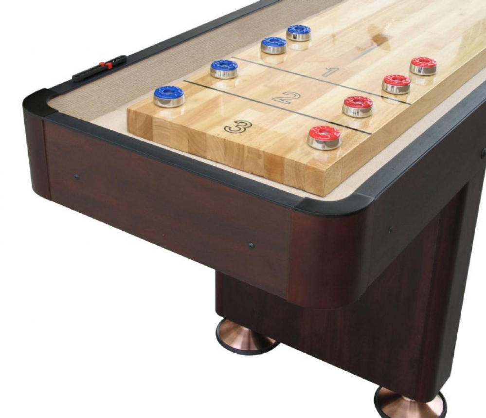 The Standard 9-foot shuffleboard table by Berner Billiards in espresso finish