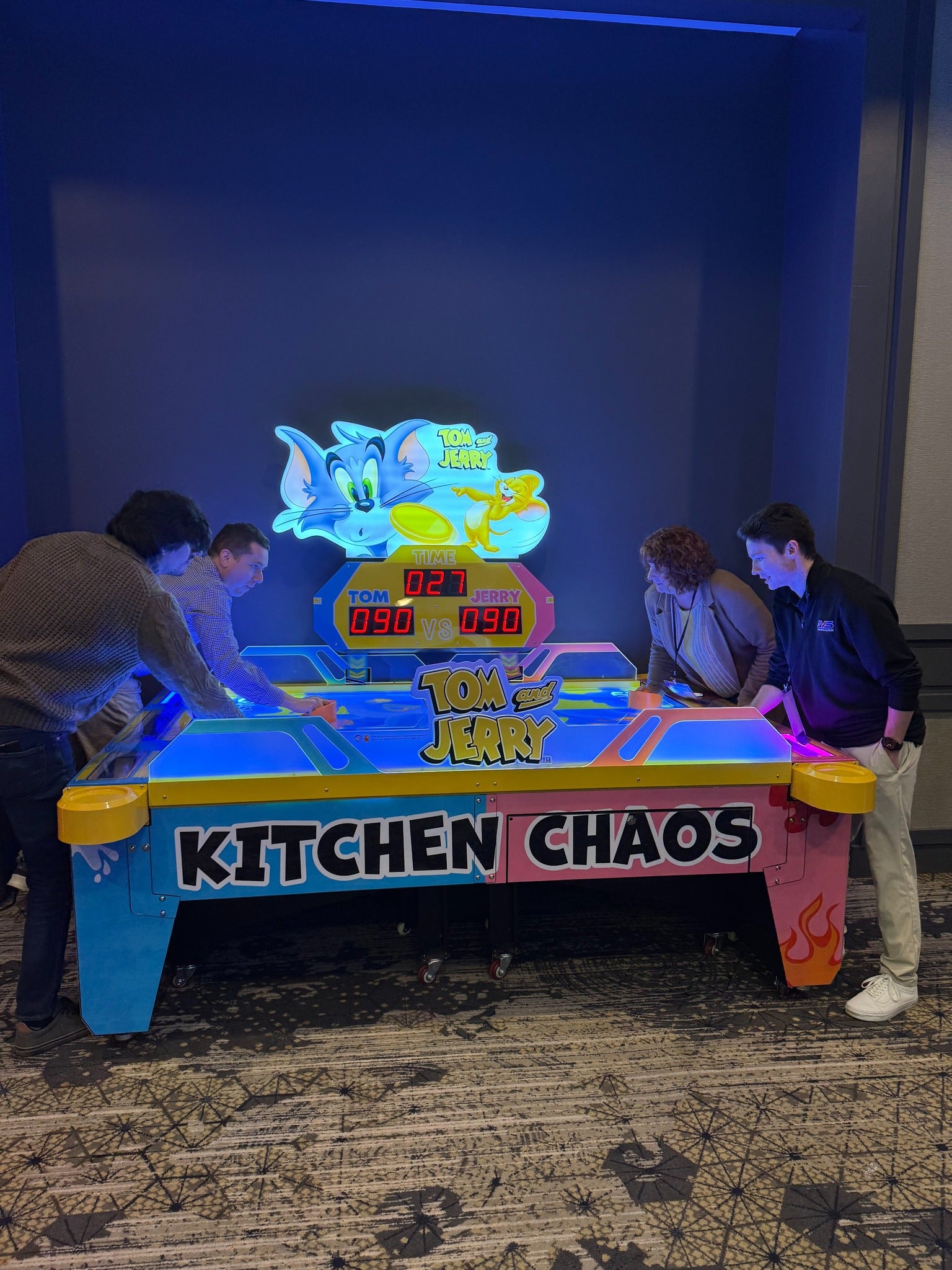 Tom & Jerry Kitchen Chaos Air Hockey Table Game by Namco - Multi - Puck Arcade Action | Fast - Paced Family Fun | Cartoon - Themed LED Cabinet by Bandai Namco - Video Game Arcade