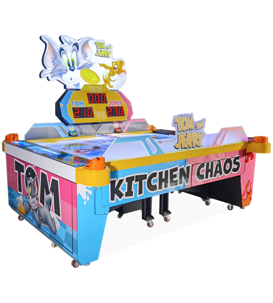 Tom &amp; Jerry Kitchen Chaos Air Hockey Table Game by Namco – Multi-Puck Arcade Action | Fast-Paced Family Fun | Cartoon-Themed LED Cabinet.