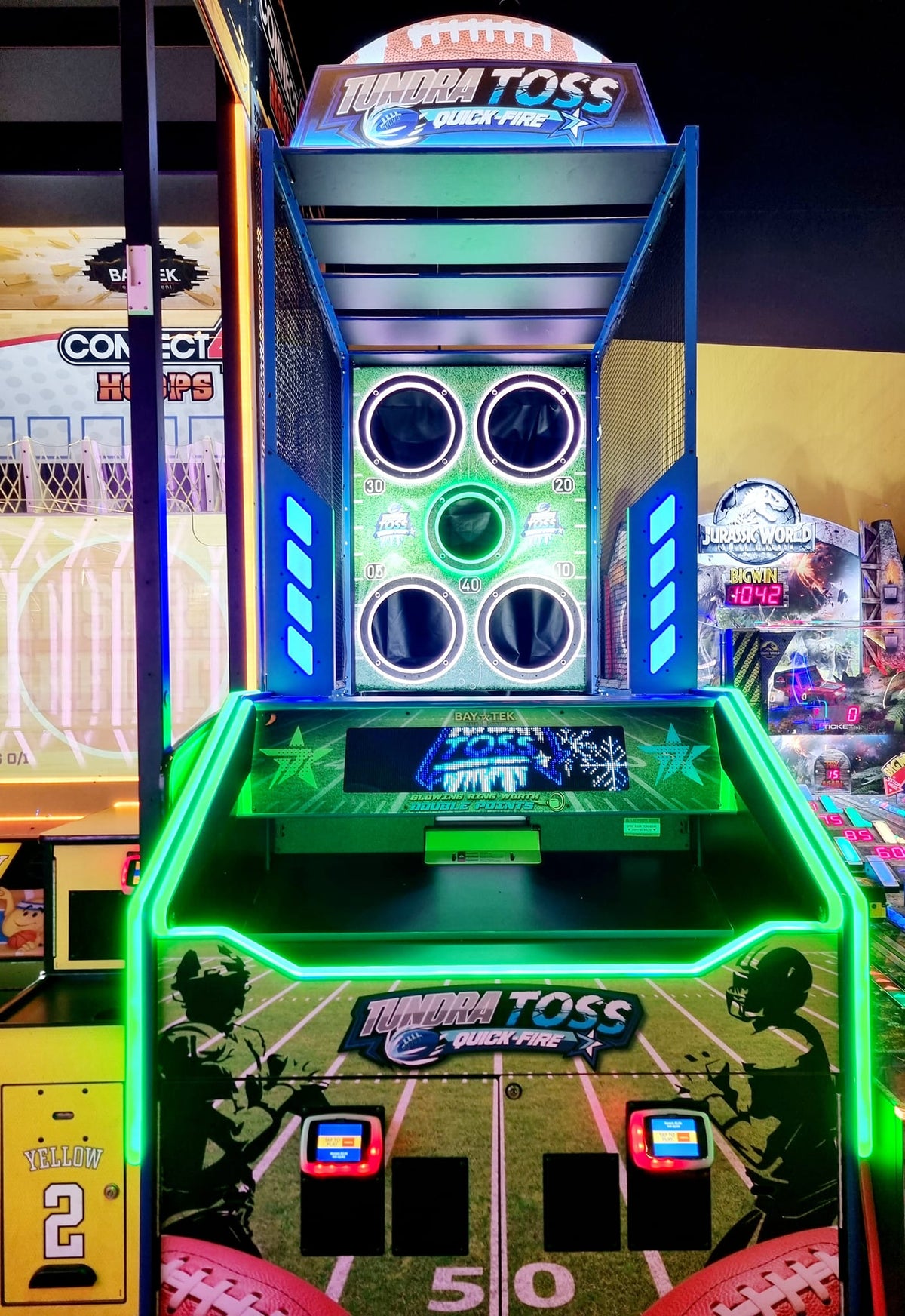 Tundra Toss Quick Fire football toss arcade machine with timed skill gameplay and compact wall cabinet.