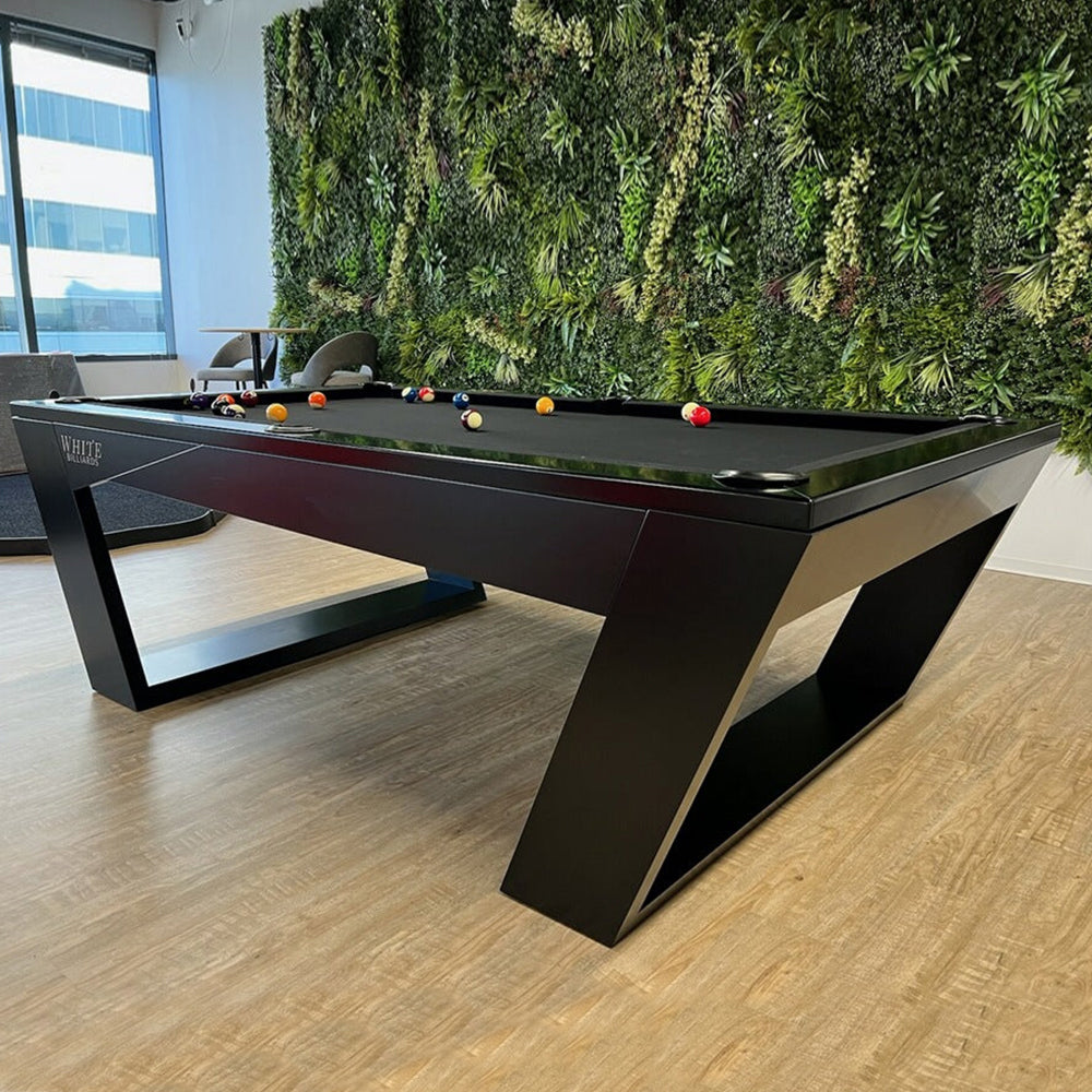 Valenti Luxury Billiards Table – Modern Minimalist Pool Table | Hand-Rubbed Lacquer Finish | Tuscany Leather Drop Pockets | Customizable Design.